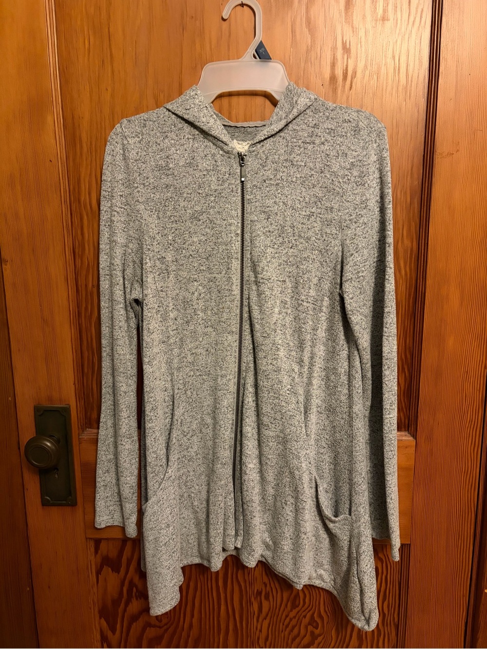 Cupio Gray Hooded Zip Front Cardigan Sweater